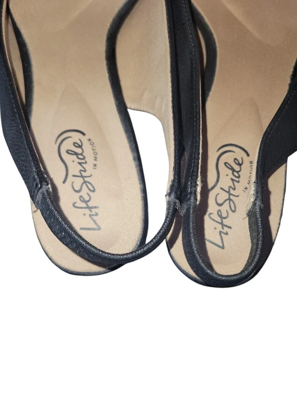 Life Stride Women's Claire Square Toe Black Slingback  Flats Sz 9W